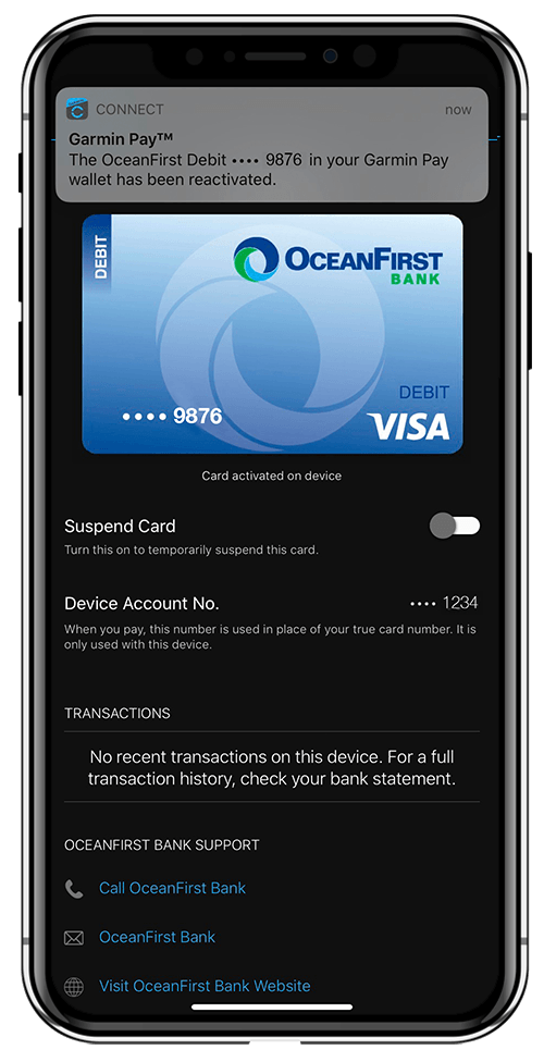 A screenshot of Garmin Pay Activation