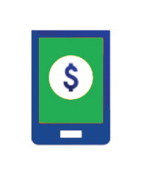 Icon of Cell Phone with Dollar Bill on the screen.